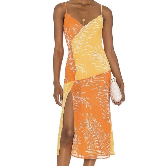CAMILA COELHO Vivienne midi dress Orange Yellow SMALL revolve w/extra button - Picture 1 of 11